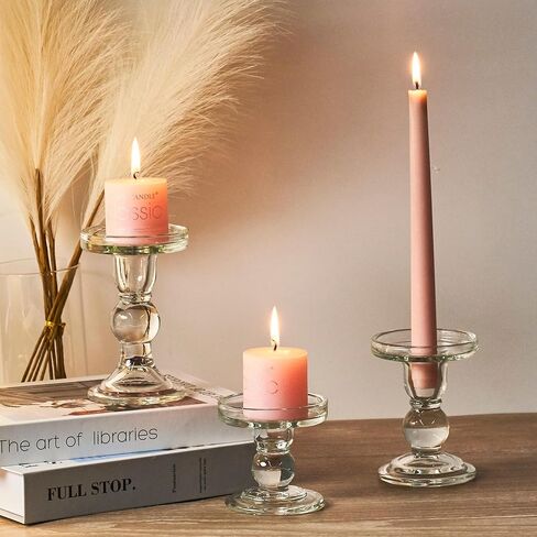 3 Pcs Clear Candle Holder, Pillar Candle Holder Set, Glass Candlesticks Holders Taper Candles Tealight (Clear) in Kuwait