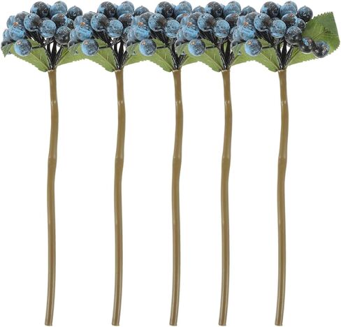 VOSAREA Christmas Berries Stems, Blue Artificial Berry Branches Holly Picks Stems Christmas Tree Ornaments for DIY Xmas Wreath Crafts Holiday Home Decor 5pcs in Saudi Arabia