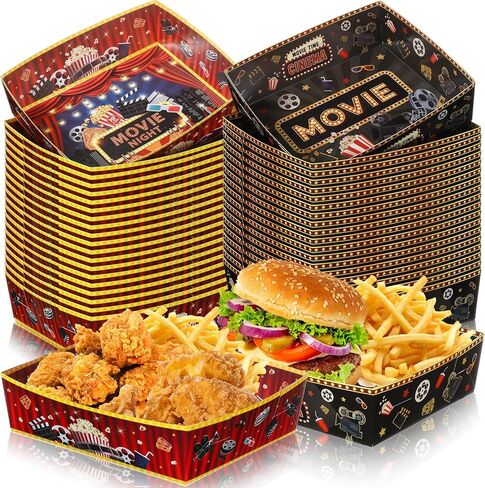 36 Pcs Movie Night Snack Trays 5 Lbs Large Disposable Paper Food Tray Movie Night Party Supplies Movie Boats Boxes Basket Container Holder for Burger Fries Hot Dog Taco BBQ Nacho Popcorn in Saudi Arabia