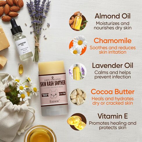 باوو مهدئ للطفح الجلدي للكلاب، عصا 2 أونصة، تخفيف الحساسية والحكة للكلاب، مرطب للبشرة، عضوي وطبيعي بالكامل، مرطب للكلاب للبشرة الجافة، غسول للكلاب، بلسم شفاء نهائي، كريم لطفح الكلاب in Kuwait