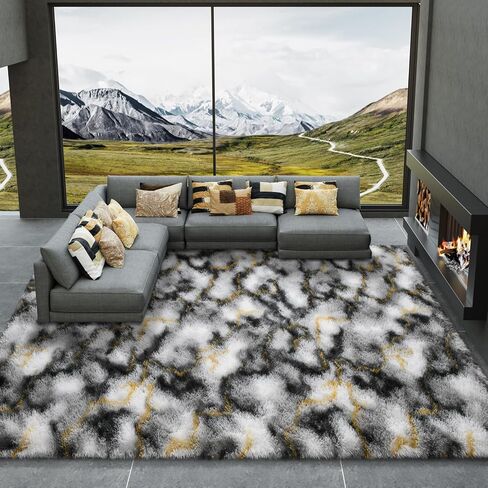 سجاد LOCHAS فائق النعومة للأماكن الداخلية الحديثة سجاد غرفة المعيشة المنفوش لغرفة نوم الأطفال وديكور المنزل وسجادة الحضانة مقاس 4 × 5.3 قدم، رمادي in Kuwait