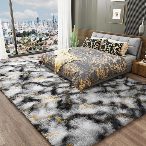 سجاد LOCHAS فائق النعومة للأماكن الداخلية الحديثة سجاد غرفة المعيشة المنفوش لغرفة نوم الأطفال وديكور المنزل وسجادة الحضانة مقاس 4 × 5.3 قدم، رمادي in Kuwait