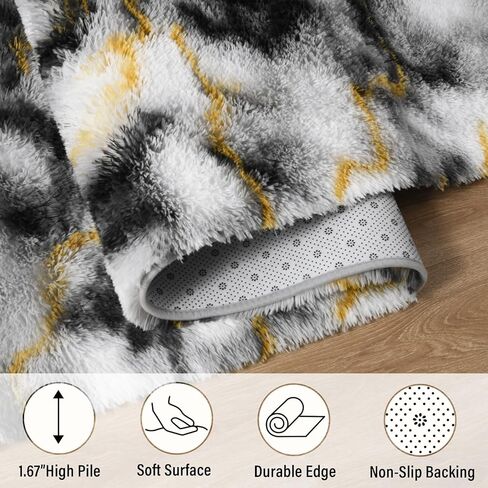 سجاد LOCHAS فائق النعومة للأماكن الداخلية الحديثة سجاد غرفة المعيشة المنفوش لغرفة نوم الأطفال وديكور المنزل وسجادة الحضانة مقاس 4 × 5.3 قدم، رمادي in Kuwait