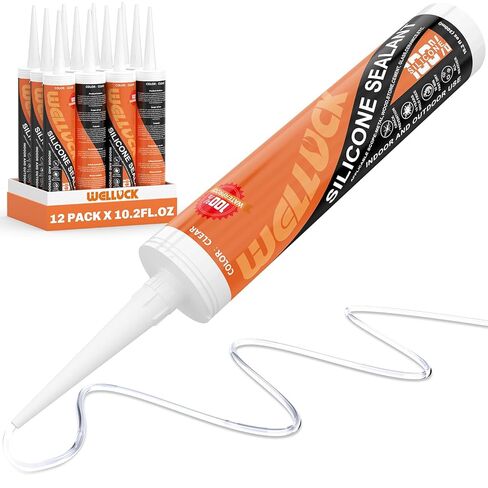 سدادة سيليكون من WELLUCK، مادة لاصقة مرنة لخرطوشة السيليكون المقاومة للماء بنسبة 100% للمطبخ، والحمام، والنافذة، والباب، والزجاج، وحوض الاستحمام، والدش، وRV، وختم التسرب التلقائي (أبيض، 10.2 أونصة، عبوة واحدة) in Kuwait