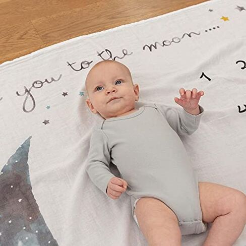 Organic Baby Monthly Milestone Blanket Boy or Girl - Months Blanket with Wood Frame and Newborn Announcement Disc - Growth Chart Milestone Blanket Neutral, 1-12 Month Milestones, 47"x47" in Kuwait
