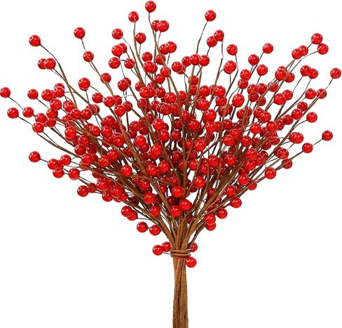 12 Pack Artificial Red Berry Stems 14" Fake Holly Berry Picks for Christmas Tree Vase DIY Wreath Crafts Home Decor in Saudi Arabia
