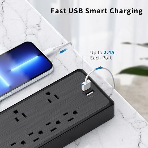 شريط طاقة بطول 15 قدم، 6 منافذ متباعدة واسعة للغاية، NTONPOWER، قابس مسطح، واقي من التيار الزائد على الحائط مع 3 USB، 1875 وات، 15 أمبير، 1700 جول، حماية من الحمل الزائد للمكتب المنزلي in Kuwait