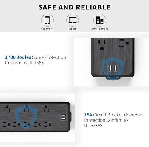 شريط طاقة بطول 15 قدم، 6 منافذ متباعدة واسعة للغاية، NTONPOWER، قابس مسطح، واقي من التيار الزائد على الحائط مع 3 USB، 1875 وات، 15 أمبير، 1700 جول، حماية من الحمل الزائد للمكتب المنزلي in Kuwait