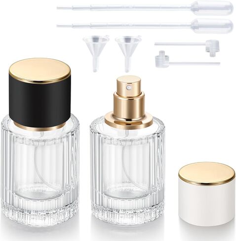 2 Pack 30ml Empty Perfume Spray Bottles, Refillable Fine Mist Atomizer Portable Travel Cologne Atomizers Fragrance Containers Sprayer for Perfume (30ML Black Cap and 30ML White Cap) in Saudi Arabia
