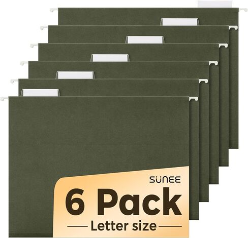 SUNEE Hanging File Folders, 100 Pack Reinforced Hang Folders Letter Size, Adjustable 1/5-Cut Tabs, Designed for Bulky Files, Filing Cabinet, Standard Green in Kuwait