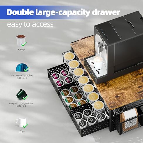 Simple Trending 3-Tier Coffee Pod Holder,105 Pod Pack Capacity Rack,Sliding Storage Drawer,Stylish Home or Office Kitchen Counter Organizer,Black in Kuwait