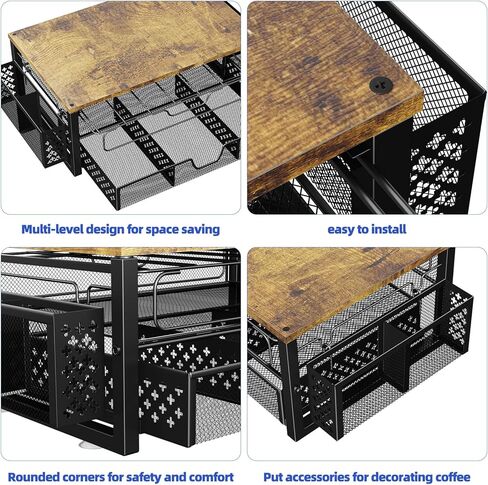 Simple Trending 3-Tier Coffee Pod Holder,105 Pod Pack Capacity Rack,Sliding Storage Drawer,Stylish Home or Office Kitchen Counter Organizer,Black in Kuwait