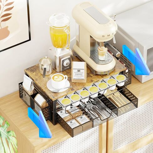 Simple Trending 3-Tier Coffee Pod Holder,105 Pod Pack Capacity Rack,Sliding Storage Drawer,Stylish Home or Office Kitchen Counter Organizer,Black in Kuwait