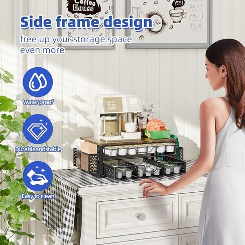 Simple Trending 3-Tier Coffee Pod Holder,105 Pod Pack Capacity Rack,Sliding Storage Drawer,Stylish Home or Office Kitchen Counter Organizer,Black in Kuwait