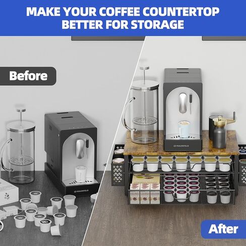 Simple Trending 3-Tier Coffee Pod Holder,105 Pod Pack Capacity Rack,Sliding Storage Drawer,Stylish Home or Office Kitchen Counter Organizer,Black in Kuwait