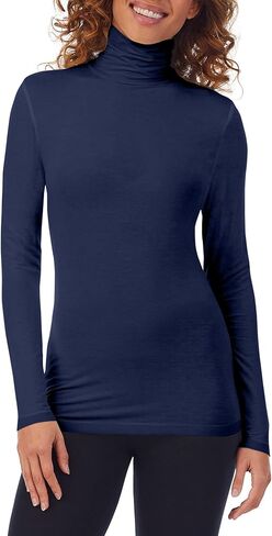 Cuddl Duds Women's Softwear with Stretch Long Sleeve Turtle Neck Top – Ideal for Layering & Lounging, Smooth & Body-Hugging Fit, Ivory, Small in Saudi Arabia