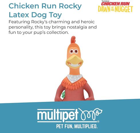 Multipet Chicken Run Rocky Latex Dog Toy - Durable Squeaky Dog Toy for All Dogs - Easy-to-Clean Latex Dog Squeaky Toys - Latex Dog Toys for Cuddling, Chewing & Playing - Cute Pet Toy (10") in Kuwait