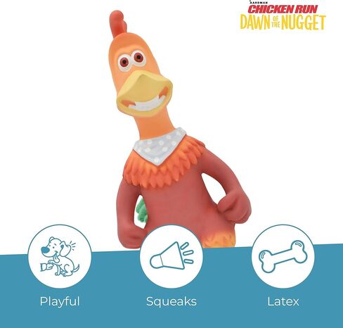 Multipet Chicken Run Rocky Latex Dog Toy - Durable Squeaky Dog Toy for All Dogs - Easy-to-Clean Latex Dog Squeaky Toys - Latex Dog Toys for Cuddling, Chewing & Playing - Cute Pet Toy (10") in Kuwait