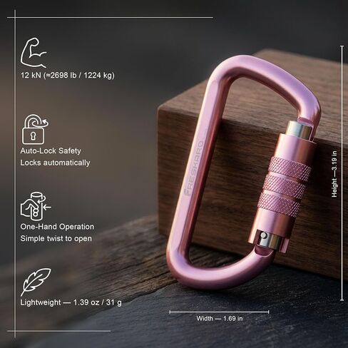 3inch 12kN-2698lbs Auto Locking Carabiner Clips, Solid D Shape, Heavy Duty 7075 Aluminum, Lightweight 1.09oz, Rust Proof, for Hammock, Hiking, Dog Leash, Keychain etc., Multi-Colors in Kuwait