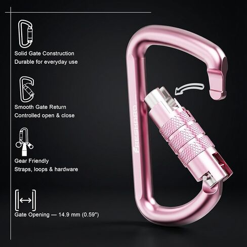 3inch 12kN-2698lbs Auto Locking Carabiner Clips, Solid D Shape, Heavy Duty 7075 Aluminum, Lightweight 1.09oz, Rust Proof, for Hammock, Hiking, Dog Leash, Keychain etc., Multi-Colors in Kuwait