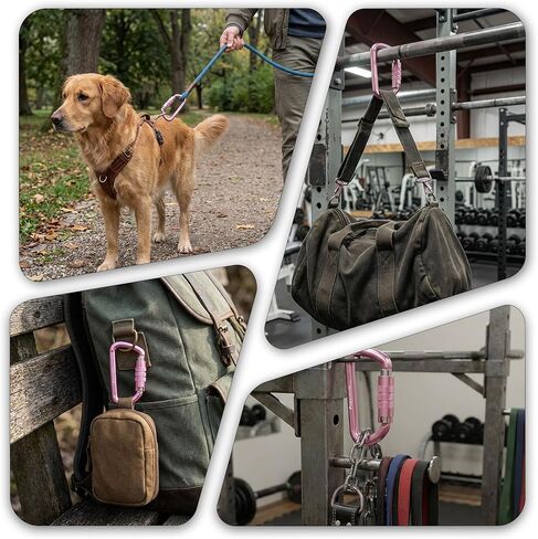 3inch 12kN-2698lbs Auto Locking Carabiner Clips, Solid D Shape, Heavy Duty 7075 Aluminum, Lightweight 1.09oz, Rust Proof, for Hammock, Hiking, Dog Leash, Keychain etc., Multi-Colors in Kuwait