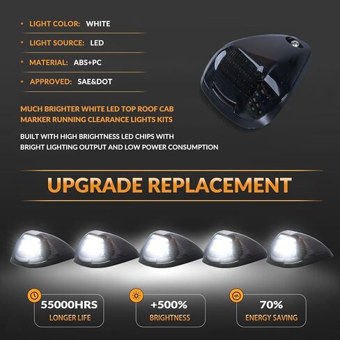 Led Cab Roof Top Marker Lights Clearance Running Lamps for 1999-2016 F250 F350 F450 F550 Super Duty Pickup Truck, Smoked Black 5PCS in Kuwait