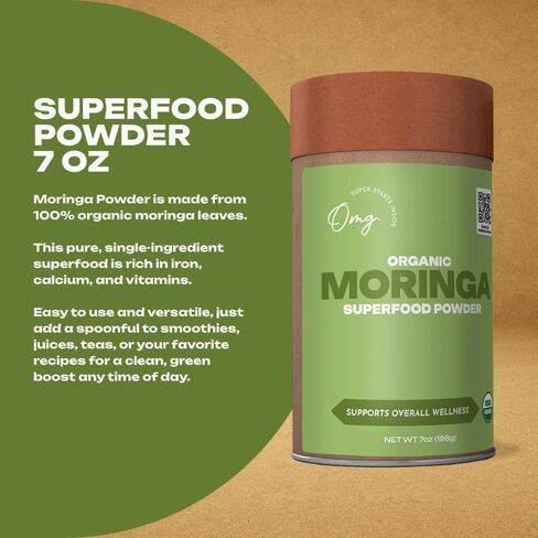 OMG! Superfoods Pure and Organic Moringa Powder - USDA Certified Moringa Oleifera, Great Source of Calcium, Iron, Vitamins A & E - 7 Oz (2 Pack) in Saudi Arabia