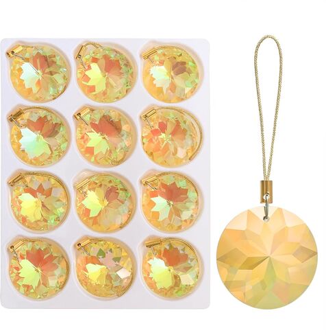 LUMITI 12 Pcs Crystal Glass Christmas Balls Ornaments, 1.18″ Mini Round Prism Flower Xmas Tree Decorations, Hanging Ornament for Wedding Party Home Decor (Multicolor) in Kuwait