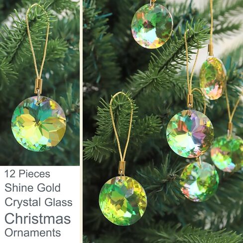 LUMITI 12 Pcs Crystal Glass Christmas Balls Ornaments, 1.18″ Mini Round Prism Flower Xmas Tree Decorations, Hanging Ornament for Wedding Party Home Decor (Multicolor) in Kuwait