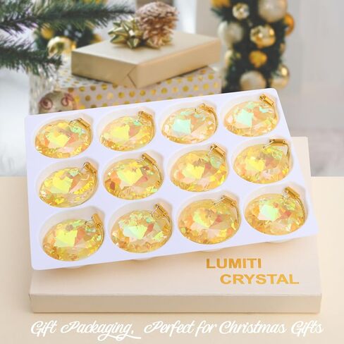 LUMITI 12 Pcs Crystal Glass Christmas Balls Ornaments, 1.18″ Mini Round Prism Flower Xmas Tree Decorations, Hanging Ornament for Wedding Party Home Decor (Multicolor) in Kuwait