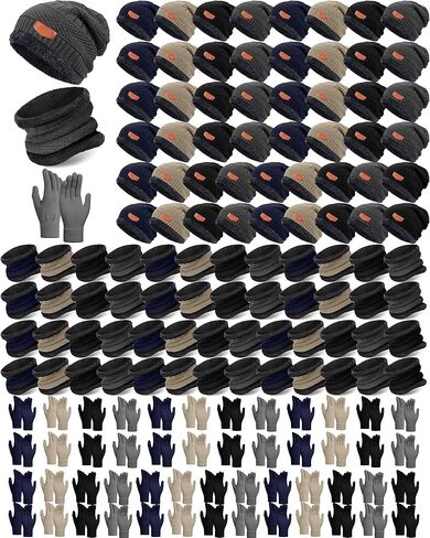 Toulite 150 Pcs Kids Winter Hat Scarf Gloves Set Knit Beanie Hat Neck Scarf Warmer Gloves Bulk for Boy Girl Homeless Gift in Kuwait