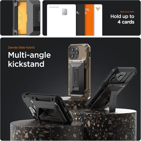 حافظة هاتف VRS DESIGN Damda Glide Hybrid لهاتف iPhone 12 Pro Max، مع [4 بطاقات] قوية [شبه تلقائية] فتحة حامل لبطاقة الائتمان ومسند لهاتف iPhone 12 Pro Max 6.7 بوصة (2020) (أسود) in Kuwait