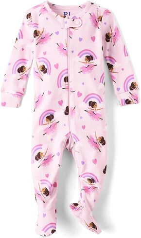 The Children's Place Baby Girls' and Toddler Long Sleeve Zip-Front One Piece Footed Pajama Snug Fit 100% Cotton, Giraffes, 3T in Kuwait