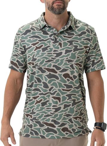 قميص بولو جولف بيرفورمانس بأكمام قصيرة للرجال من Burlebo (مموه البط القديم، مقاس متوسط) in Kuwait