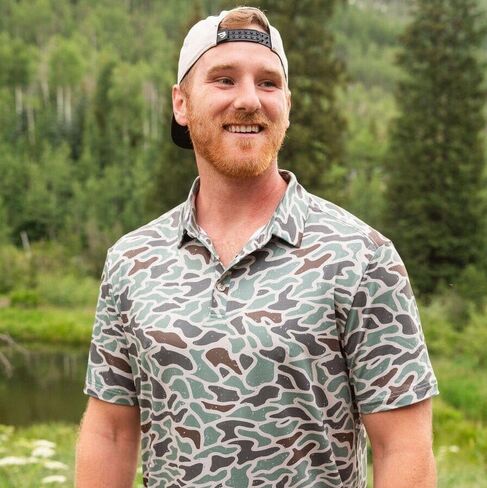 قميص بولو جولف بيرفورمانس بأكمام قصيرة للرجال من Burlebo (مموه البط القديم، مقاس متوسط) in Kuwait