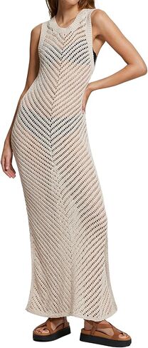 Bsubseach Women Crochet Swimsuit Cover Up Sleeveless Hollow Out Long Swim Coverup Beach Dress in Saudi Arabia