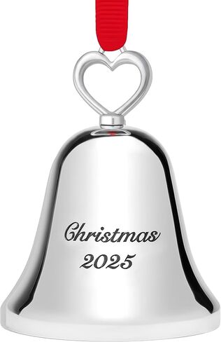 عطلة جلجل 2022 زخرفة عيد الميلاد الجرس الفضي - 2022 زخرفة الجرس - زخرفة جرس عيد الميلاد 2022 - زينة عيد الميلاد الجرس الحقيقي مع شريط أحمر، 2022 فضي in Kuwait