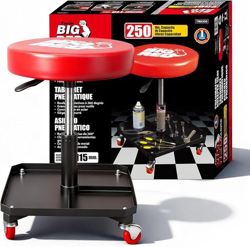 BIG RED TR6300 Rolling Creeper Garage/Shop Seat: Padded Mechanic Stool with Tool Tray, Red in Kuwait