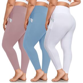 FULLSOFT 3 Pack Plus Size Leggings with Pockets for Women-High Waisted Tummy Control 1X-4X Soft Yoga Pants for Workout in Kuwait