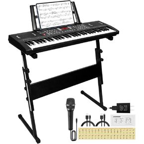 لوحة مفاتيح بيانو كهربائية، لوحة مفاتيح بيانو رقمية مكونة من 61 مفتاحًا للأطفال مع ميكروفون مكبر صوت وحامل ورقة موسيقى، هدية للأطفال المبتدئين في التعليم المبكر، أسود in Kuwait