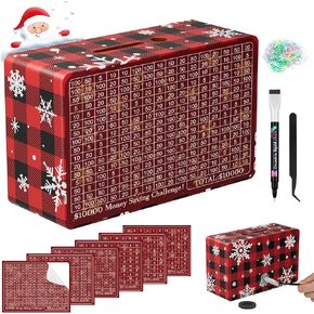 صندوق خشبي لتوفير المال، صندوق توفير نقدي بقيمة 10000 دولار أمريكي 5000 دولار أمريكي 3000 دولار تحدي توفير المال المستهدف، صندوق نقود قابل لإعادة الاستخدام مع عداد، بنك تخزين نقدي مع قلم مسح جاف/أجهزة تتبع التوفير/ شريط مطاطي - بني in Kuwait