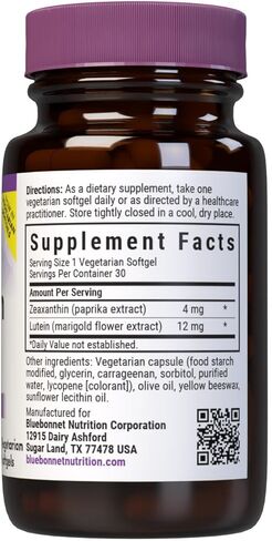 Bluebonnet Nutrition Zeaxanthin Plus Lutein Softgel، لوتين وزيكسانثين، صحة العين والتعرض للضوء الأزرق، لوتين من القطيفة، زياكسانثين من البابريكا، خالي من الغلوتين، خالي من الصويا، خالي من الحليب، 60 كبسولة هلامية in Saudi Arabia