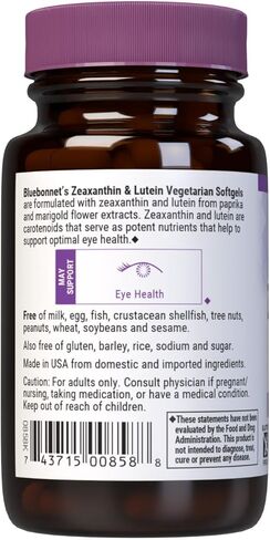 Bluebonnet Nutrition Zeaxanthin Plus Lutein Softgel، لوتين وزيكسانثين، صحة العين والتعرض للضوء الأزرق، لوتين من القطيفة، زياكسانثين من البابريكا، خالي من الغلوتين، خالي من الصويا، خالي من الحليب، 60 كبسولة هلامية in Saudi Arabia