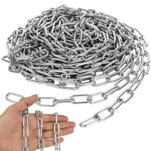 1/8'' x 33Ft Length Galvanized Steel Coil Chain, Silver Heavy Duty Chain Links, Metal Chain for Indoor and Outdoor Hanging, Pet Chain, Security Lock Chain in Kuwait
