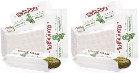 ZOOFOX 300 Pieces Paper Pickle Bags, Retro Design Dill Pickle Bag, 3" x 6" Square Wax Paper Bags for Carnival, Fundraiser, Concession Stand Supplies in Kuwait