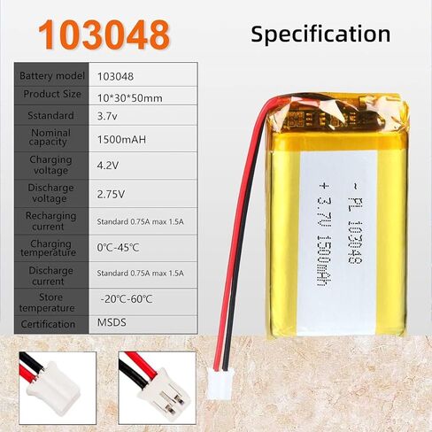YDL 3.7V 750mAh 503048 Lipo battery Rechargeable Lithium Polymer ion Battery Pack with JST Connector in Saudi Arabia