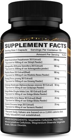 Shilajit Ashwagandha Rhodiola Rosea Panax Ginseng - Shilajit for Men and Women - Pure Himalayan Shilajit Capsules - 60 Veggie Capsules in Saudi Arabia