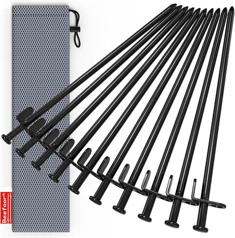 12-Inch Tent Stakes, Heavy Duty Camping Stakes, Forged Steel Tent Pegs Unbreakable and Inflexible, Available in Rocky Place Dessert Snowfield and Grassland (Black) (12in-4parks) in Saudi Arabia