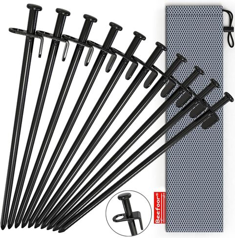 12-Inch Tent Stakes, Heavy Duty Camping Stakes, Forged Steel Tent Pegs Unbreakable and Inflexible, Available in Rocky Place Dessert Snowfield and Grassland (Black) (12in-4parks) in Saudi Arabia
