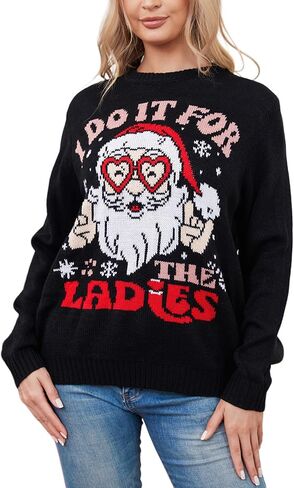 YIJIU Ugly Christmas Sweaters for Women Holiday Funny Novelty Reindeer Long Sleeve Knitted Pullover Sweater Top in Kuwait